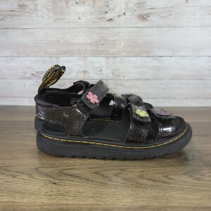 Dr Martens Girls Klaire Sandals Black Leather Adjustable Floral Open Toe Size 13